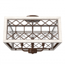  19378 - Hunter Chevron Textured Rust and Distressed White with Seeded Glass 4 Light Flush Mount Ceiling Ligh