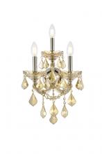  2800W3GT-GT/RC - Maria Theresa 3 Light Golden Teak Wall Sconce Golden Teak (Smoky) Royal Cut Crystal