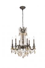  9206D23PW-GT/RC - Rosalia 6 Light Pewter Chandelier Golden Teak (Smoky) Royal Cut Crystal