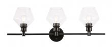  LD2316BK - Gene 3 light Black and Clear glass Wall sconce