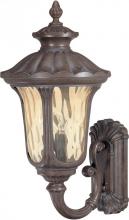  60/2001 - 3-Light Large Outdoor Wall Lantern (Arm Up) in Fruitwood Finish and Amber Water Glass