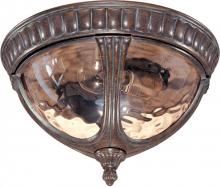  60/2007 - 2-Light Flush Mount Outdoor Ceiling Light in Fruitwood Finish and Amber Water Glass