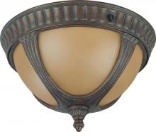  60/3907 - 2-Light Flush Mount Outdoor Ceiling Light with Photocell in Fruitwood Finish with Sienna Glass and