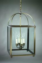 Northeast Lantern 6832-AC-LT4-CSG - Square Corners Hanging Antique Copper 4 Candelabra Sockets Clear Seedy Glass