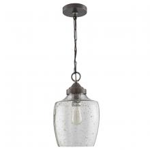  330414PW - 1-Light Stone Seeded Glass Pendant in Pewter