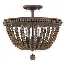  9A122A - 3-Light Semi-Flush Mount with Wood Beads and Finial