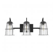  9D296A - 3-Light Vanity with Clear Seeded Glass with Metal Cage Shades